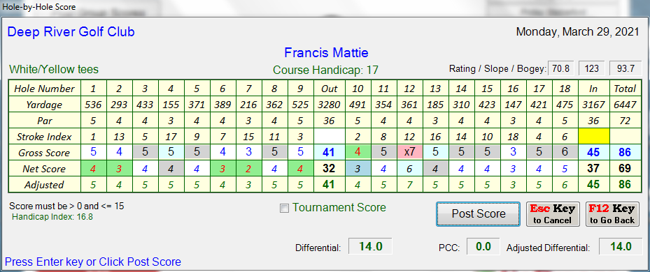 Hole By Hole Score