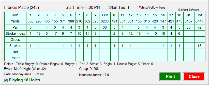 Print 18-Hole Scorecard