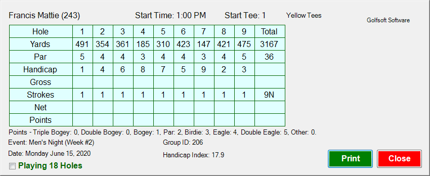 Print 9-Hole Scorecard